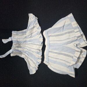 Jessica Simpson Kids Striped Blue and White Ruffle Top and Shorts Set